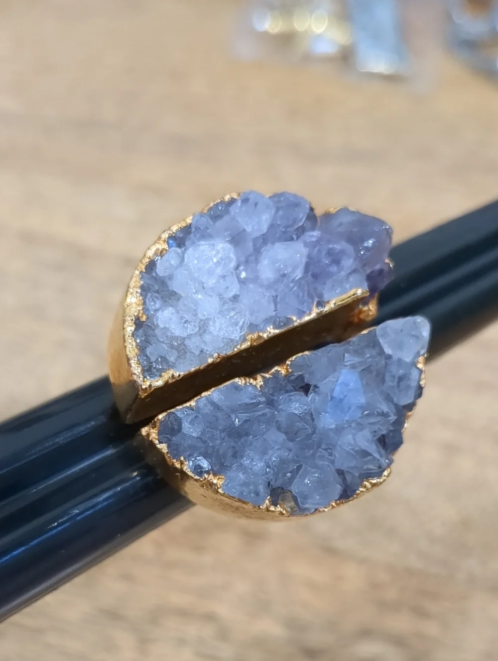 Gold-Plated Ring with Lavender Raw Druzy
